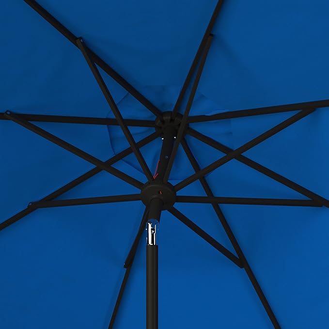 SAFAVIEH 9ft Outdoor Patio Umbrella, Pacific Blue & White Trim, Auto Crank Tilt - Image 3