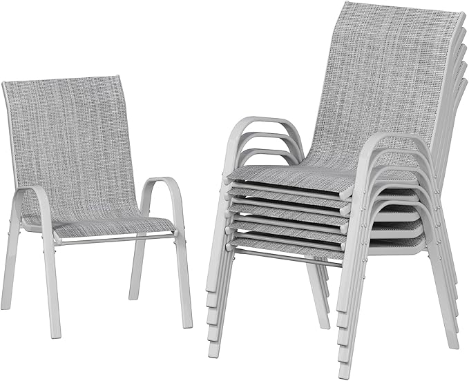 UDPATIO Patio Chairs Set of 6, Stackable Silver Outdoor Dining Chairs by UDPATIO