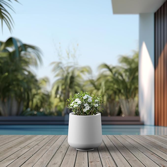 Kante 15.3-Inch Dia Round Concrete Planter, Large Plant Pot - Image 5