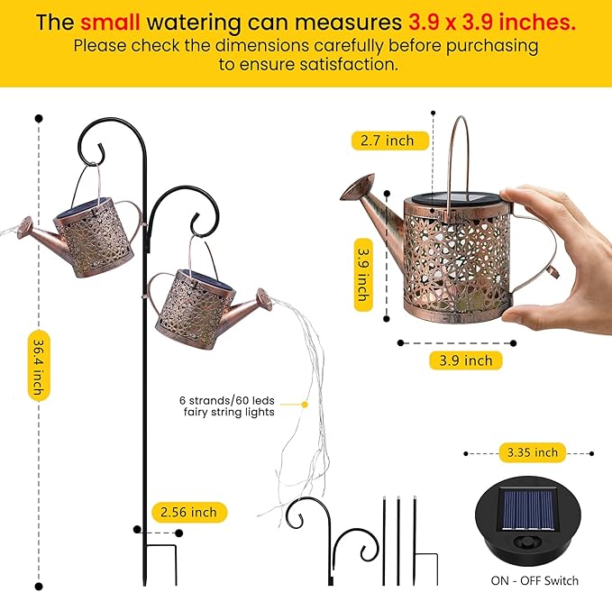 Solar Lights Outdoor Decorative, 2 Pack Metal Solar Watering Can Lights - Image 3