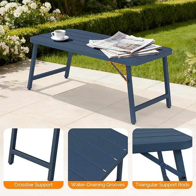 VINGLI Outdoor Folding Coffee Table, Rectangle Drainable Iron Patio Table - Image 8