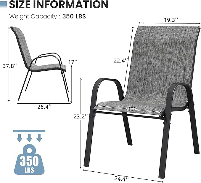 Patio Dining Chairs Set of 8, Outdoor High Stacking Chairs，Breathable Seat - Image 3