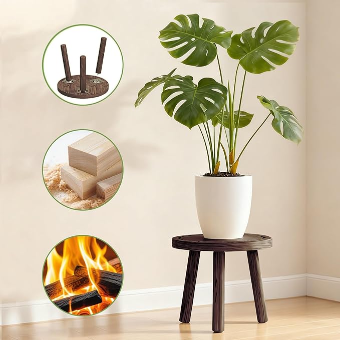 3 Pack Plant Stand Indoor Outdoor Mid-Century Modern Plant Stool Wooden Plant - Image 4