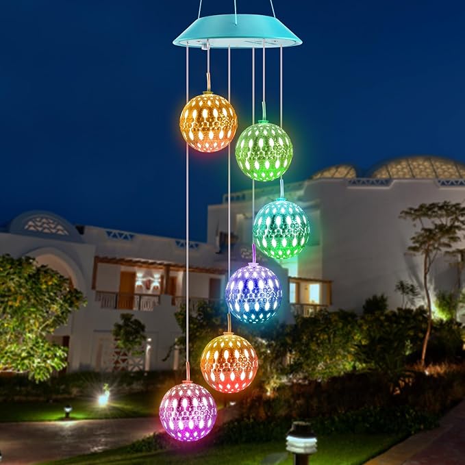 Toodour Solar Wind Chime, Color Changing Moroccan Ball Wind Chimes, LED by Toodour