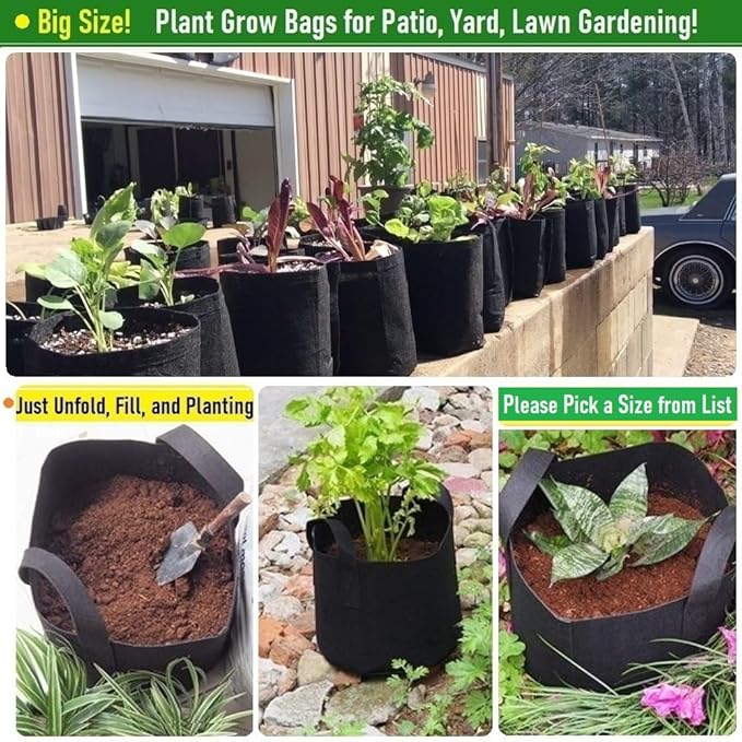 3-Pack 50 Gallon Thickened Plant Grow Bags Large Heavy Duty Fabric Plant Pots - Image 3