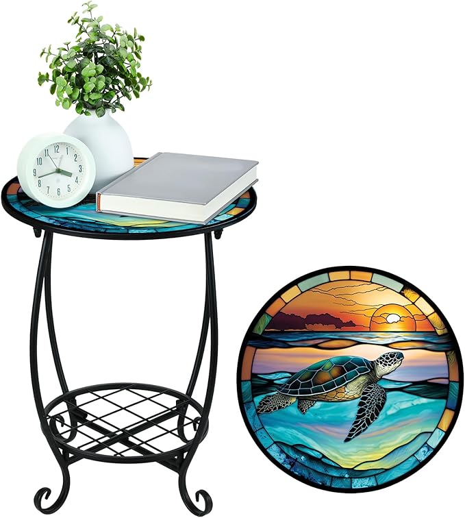 Outdoor Side Table Round Small Mosaic Patio Accent Indoor End Plant Coffee Tea - Image 7