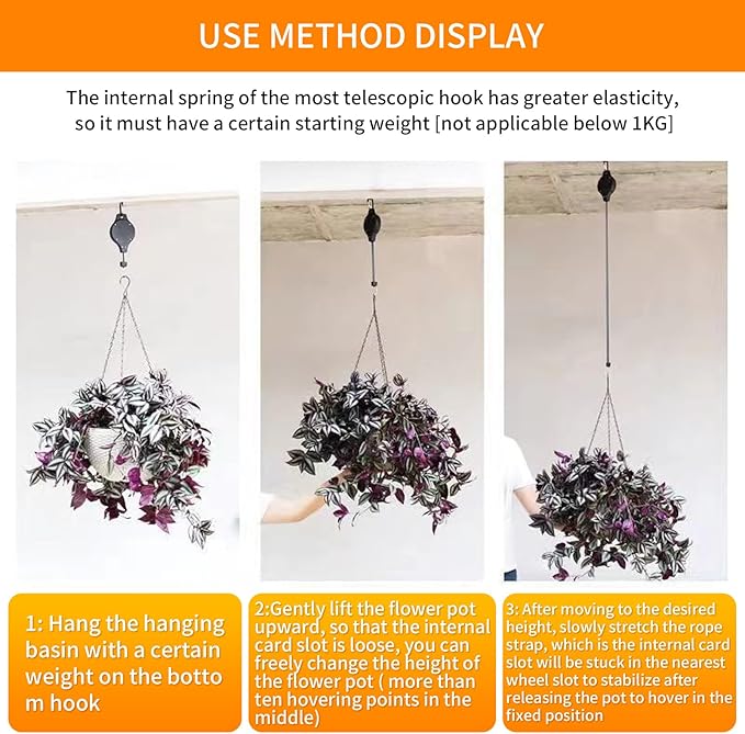 3Pack Retractable Plant Hanger Pulley System - Image 3