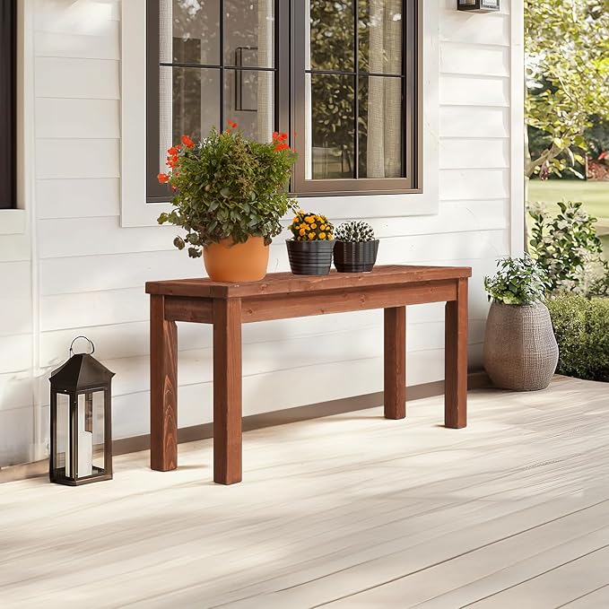 VINGLI Outdoor Wooden Bench, 40” Porch Bench Outdoor Backless Garden Bench - Image 2