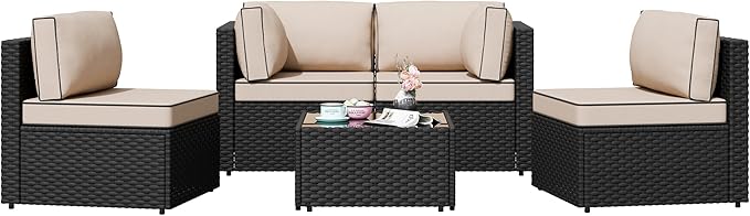 Shintenchi 5 Pieces Outdoor Patio Sectional Sofa Couch, Patio Conversation Sets - Image 6