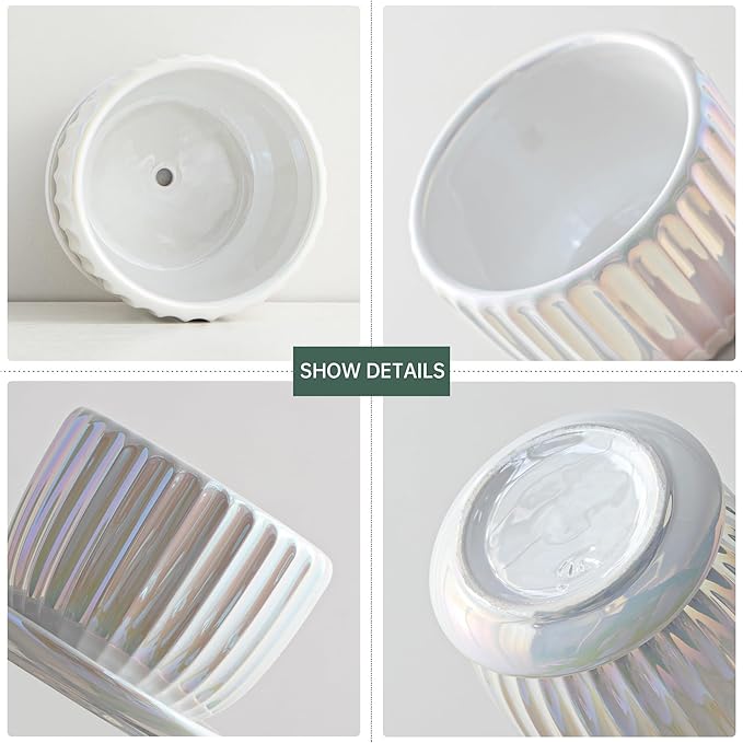 Ton Sin White Plant Pots, Pearl Gold Ceramic Flower Pots 4"+5"+6" Inch Indoor - Image 3