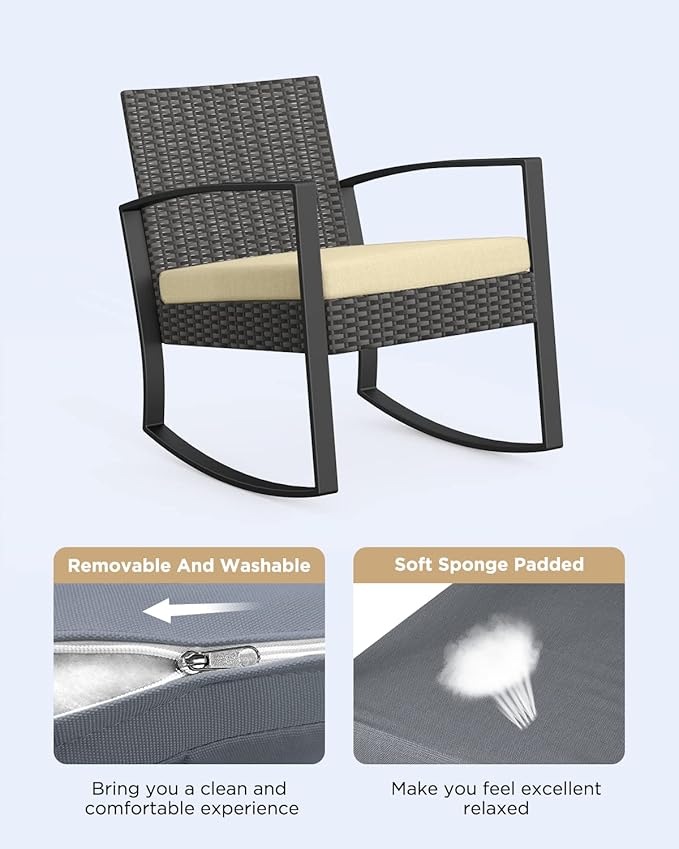 3 Pieces Porch Furniture Set Patio Rocking Bistro Set Outdoor Patio Chairs - Image 2