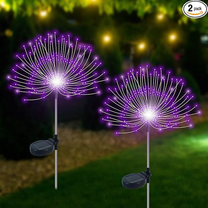 Solar Garden Lights Outdoor Waterproof, 2 Pack 120 LED Solar Firework Lights by Slyuexu