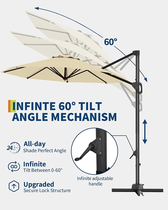 GarveeLife 10FT Patio Umbrella Outdoor Large Cantilever Umbrella Market Sun - Image 3