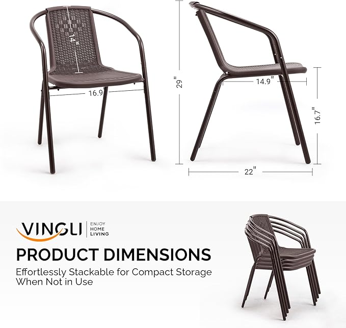 VINGLI PE Rattan Outdoor Dining Chairs Set of 1, Plastic Stackable Patio Chairs - Image 3
