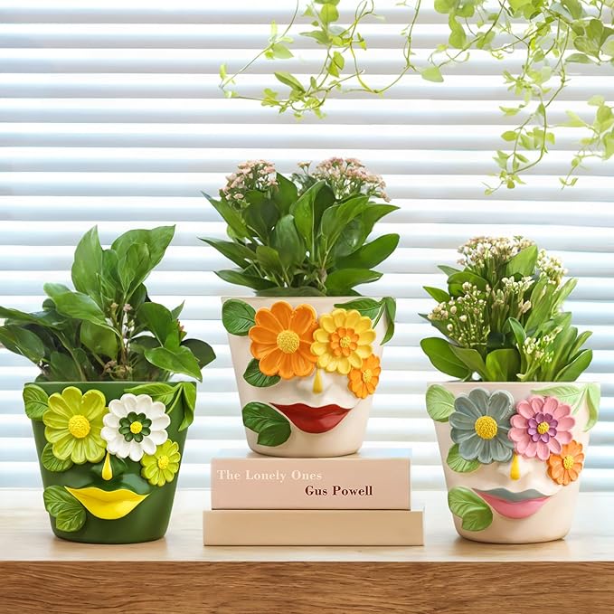 GUGUGO Unique Face Flower Plant Pots, Colorful Cute Succulent Planters - Image 5