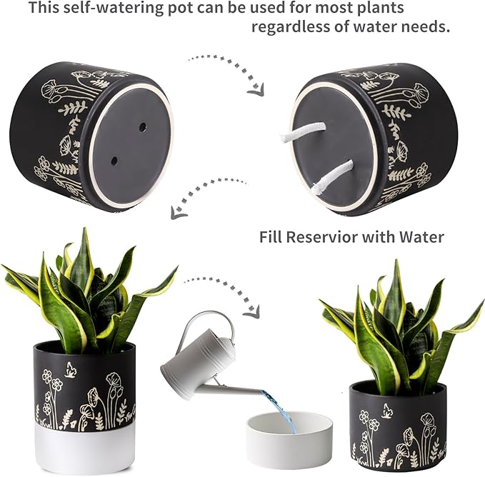 Nihow Self Watering Plant Pot: 6 Inch Ceramic Planter - Image 3