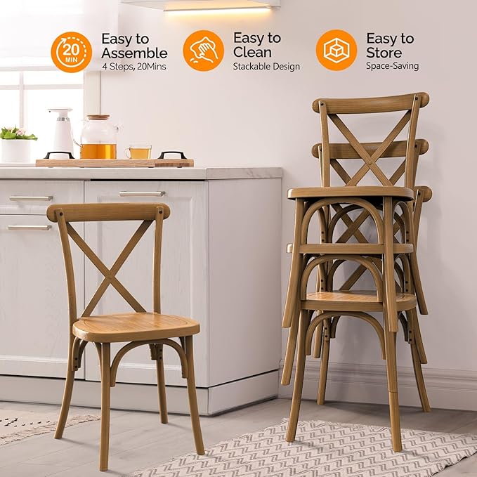VINGLI Plastic Outdoor Dining Chairs Set of 4, Stackable Patio Farmhouse Brown - Image 6