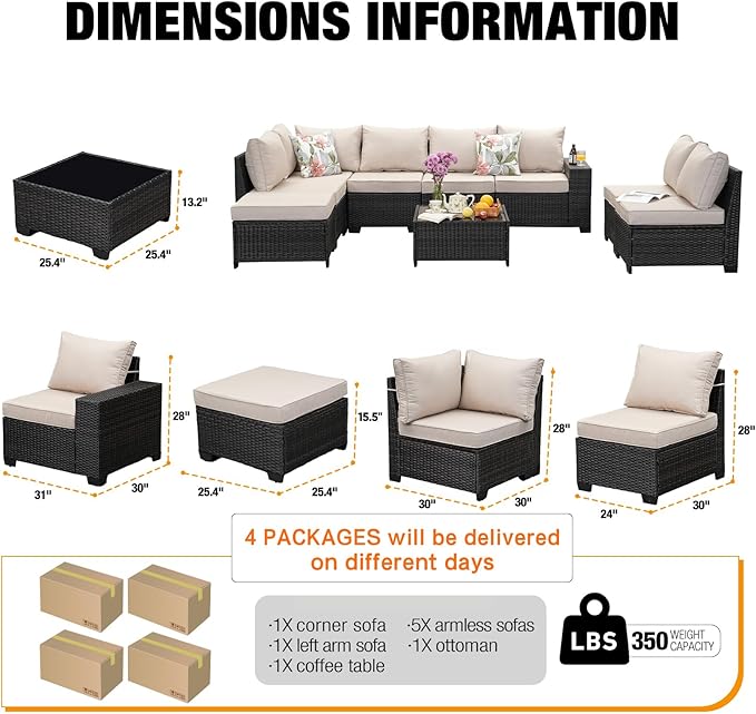 9 Pieces Patio Furniture Set All-Weather Outdoor Wicker Sectional Conversation - Image 5