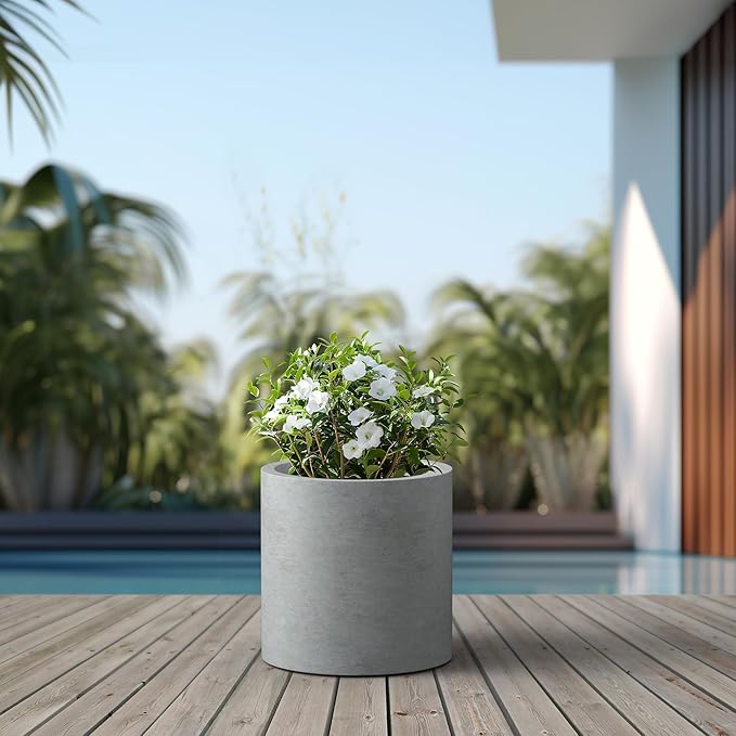 Kante 15.7" Dia Round Concrete Planter, Modern Style Large Cylindrical Plant Pot - Image 6