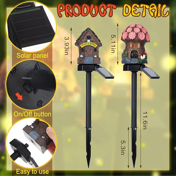 2 Pack Mushroom Fairy House Solar Light Spring Outdoor Garden Home Statue LED - Image 3