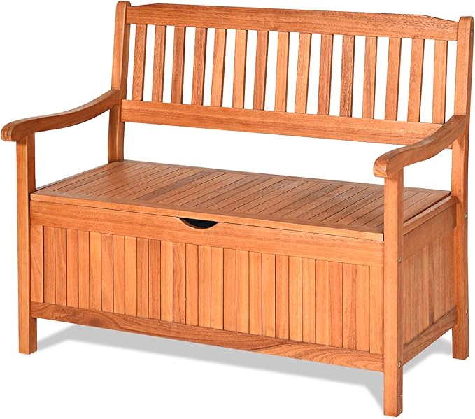Tangkula Outdoor Wood Storage Bench Deck Box, Entryway Porch Storage Bench by TANGKULA