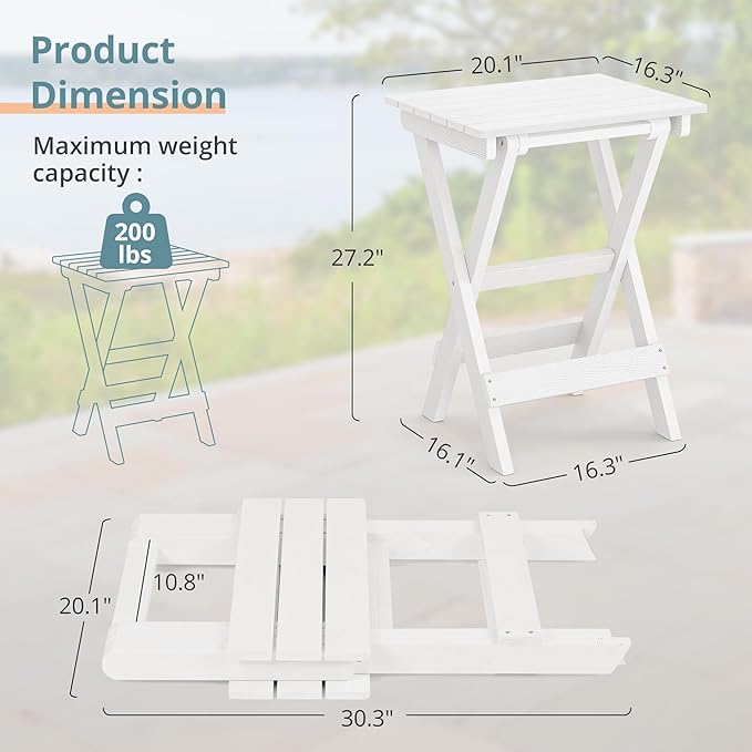 LUE BONA 27 inch Folding Side Table, HDPS Outside End Table - Image 3