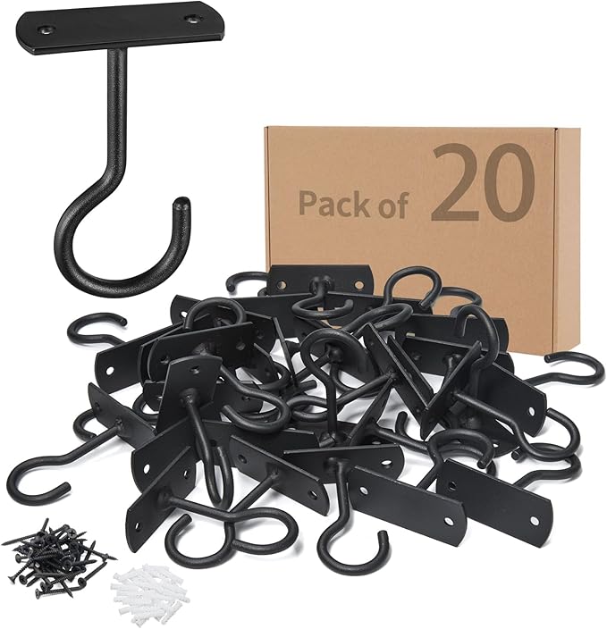 2.5in Ceiling Hooks for Hanging Plants 20Pack Black by QualityEfficiency