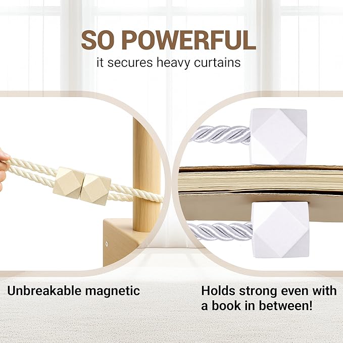 Hion Magnetic Curtain Tiebacks Beige 2pcs, Curtain Tiebacks Buckles Holdbacks - Image 5