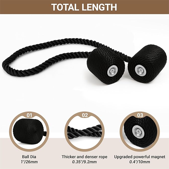 Hion Magnetic Curtain Tiebacks Black 6 Pack, Curtain Tiebacks Buckles Holdbacks - Image 2