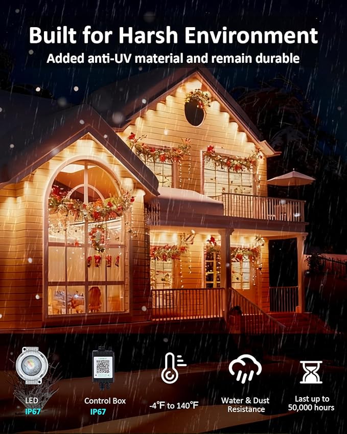 20FT Permanent Outdoor Lights, RGB LED Eaves Lights - Image 2