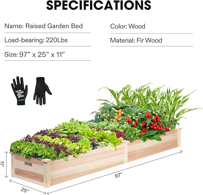 VIVOSUN 8×2Ft Wooden Raised Garden Bed, Outdoor Wood Planter Box - Image 3