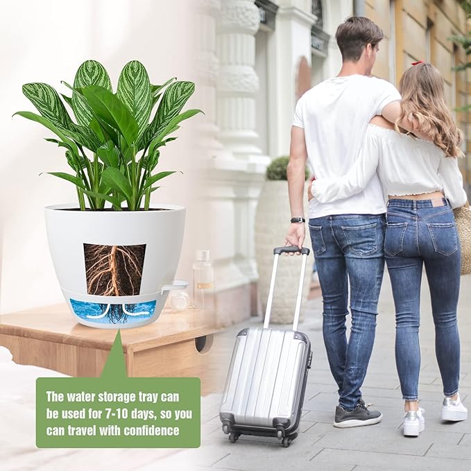 Large Self Watering Pots, 12/10/9 Plastic Planters - Image 6