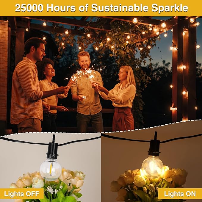 ZJOJO Solar Outdoor String Lights Waterproof, 50FT G40 Globe Patio Lights - Image 4