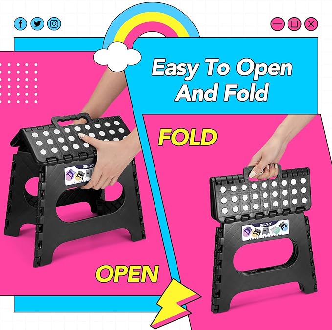 Delxo Folding Step Stool, 11 Inch Non-Slip Foldable Step Stools - Image 7