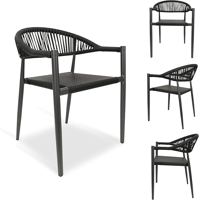 4 Pcs Stackable Patio Dining Chairs, Aluminum Rattan Outdoor Dining Chair by Erotr