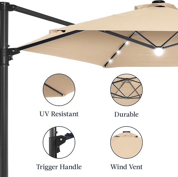 Best Choice Products 10ft Solar LED Offset Cantilever Hanging Market Patio - Image 8