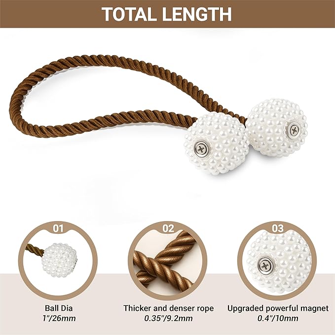 Hion Magnetic Curtain Tiebacks Dark Brown 2pcs, Curtain Tiebacks Buckles - Image 2
