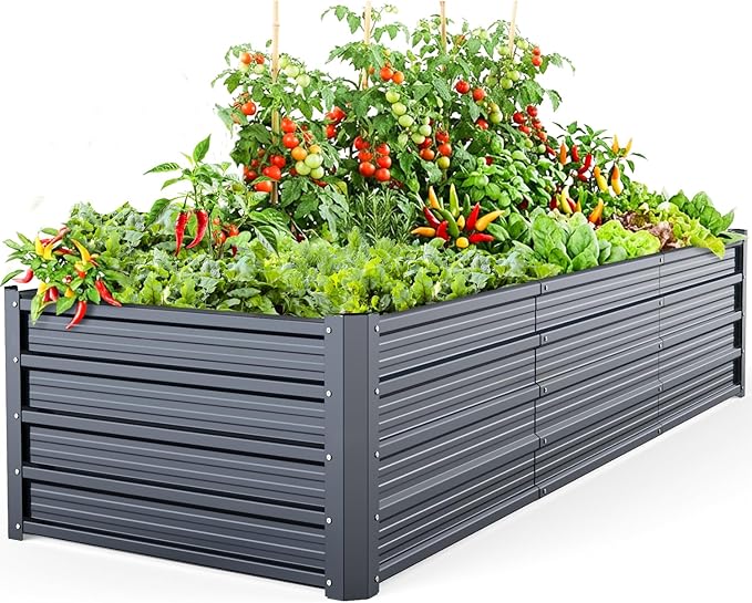 Ohuhu 8x3x1.5FT Metal Raised Garden Bed Outdoor, Reinforced Galvanized Steel by Ohuhu