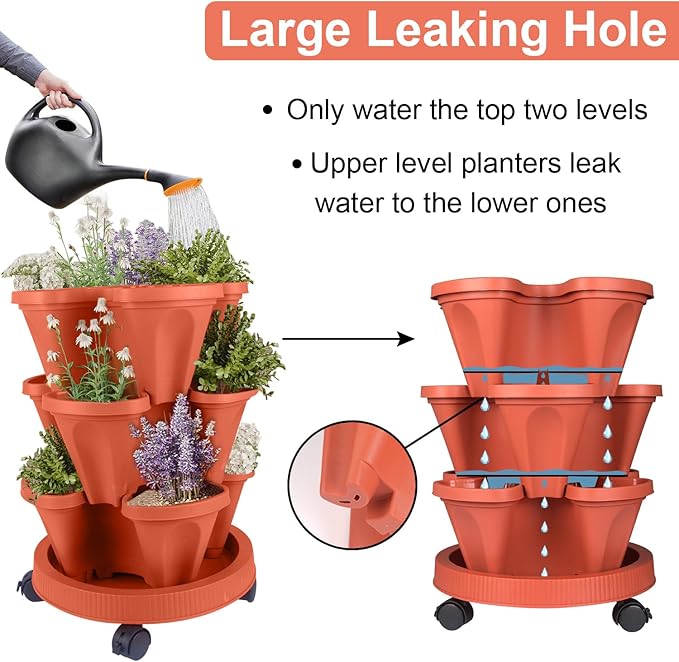 DUNCHATY Stackable Planters 3 Tier Vertical Garden Planting Tower Planters - Image 4