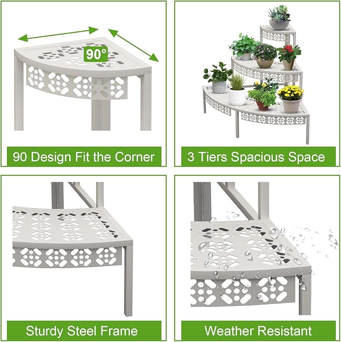 aboxoo 3 Tiers Metal Plant Stand, Rectangular Ladder Flower Pots Outdoor Plant - Image 7