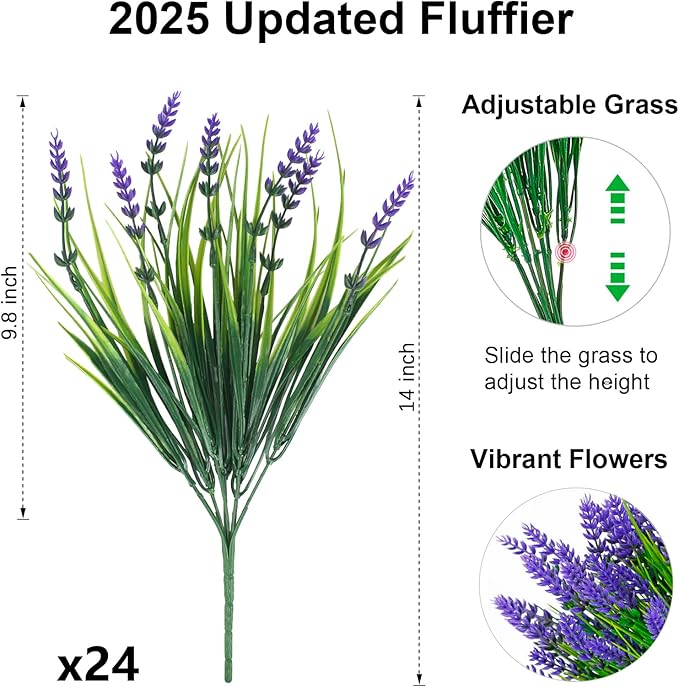 ZINHO 24 Bundles Artificial Flowers Outdoor, Faux Lavender Flowers - Image 3