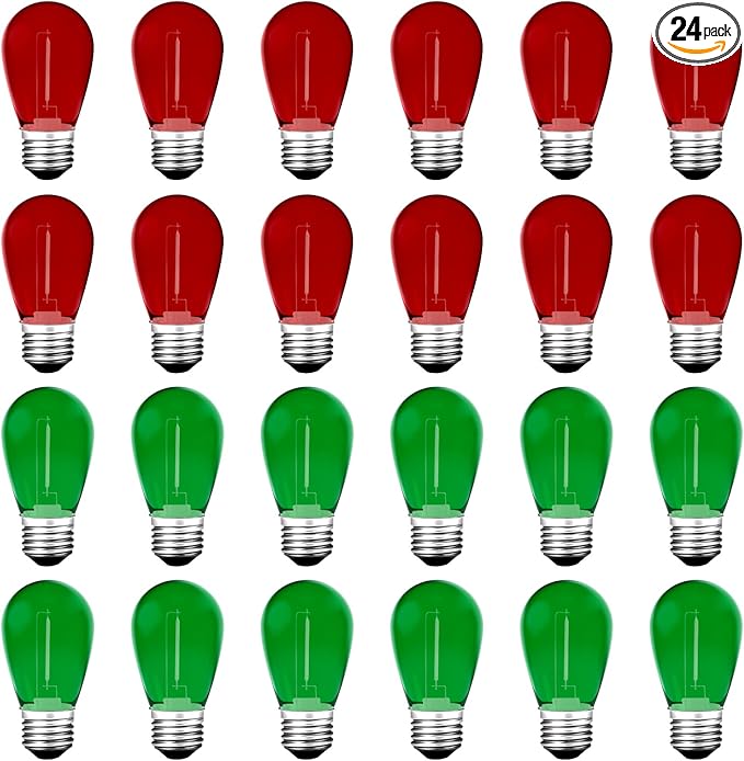 S14 Colored LED String Light Bulbs, E26 Medium Screw Base by Meconard