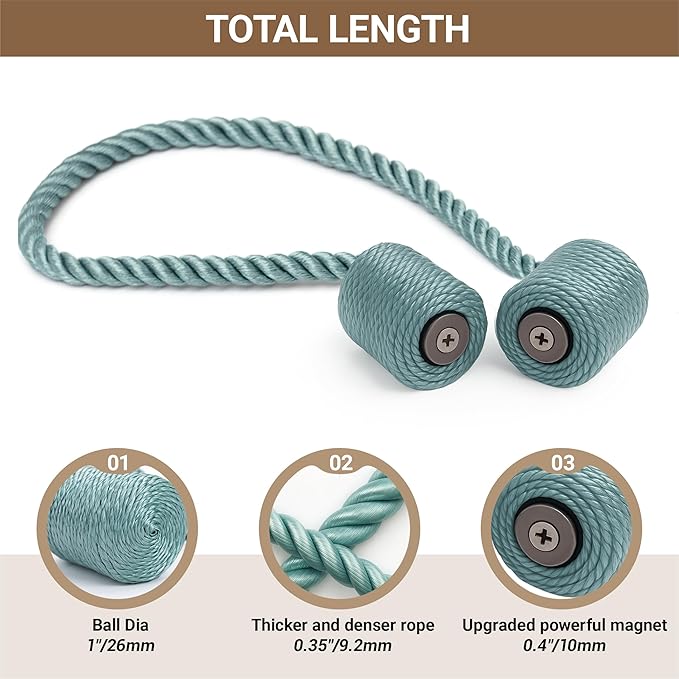 Hion Magnetic Curtain Tiebacks Gray Blue 2pcs, Curtain Tiebacks Buckles - Image 2