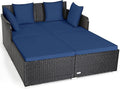COSTWAY Outdoor Patio Rattan Daybed, Sponge Cushioned Loveseat Sofa by COSTWAY