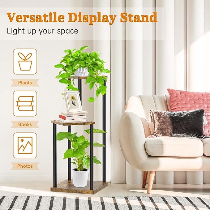3 Tier Corner Plant Stand Indoor, Metal Wood Flower Pot Holder Shelf, Modern - Image 5