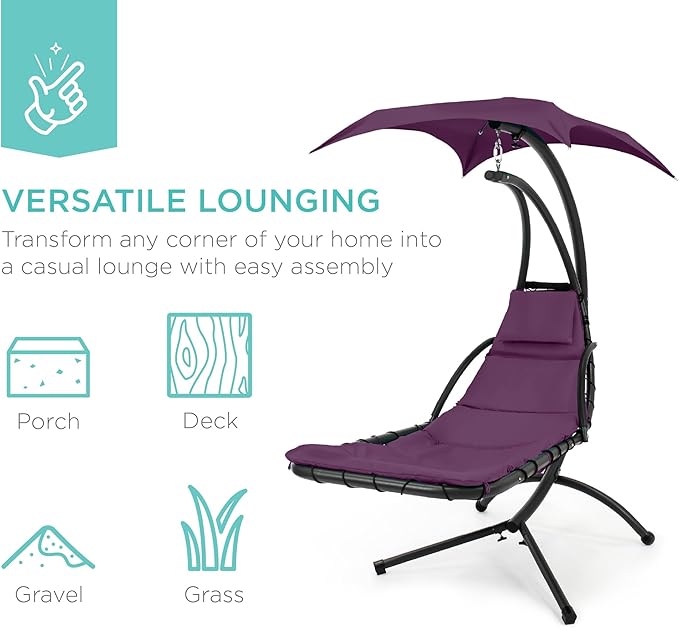 Best Choice Products Outdoor Hanging Curved Steel Chaise Lounge Chair Swing - Image 6