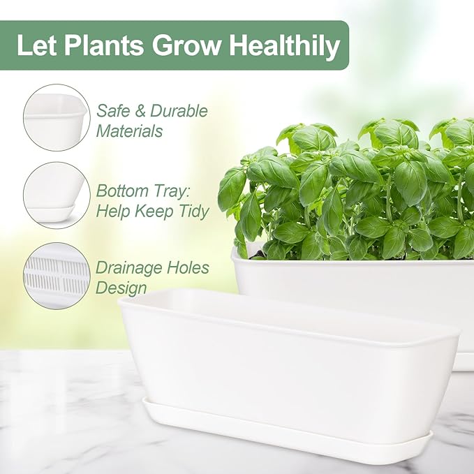4-Piece White Rectangular Window Sill Planters - Image 5