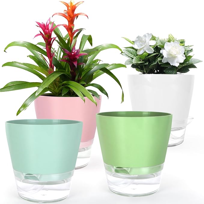 4 Pcs Self Watering Plant Pot, 6 inch Plant Pot by LOKEISNA