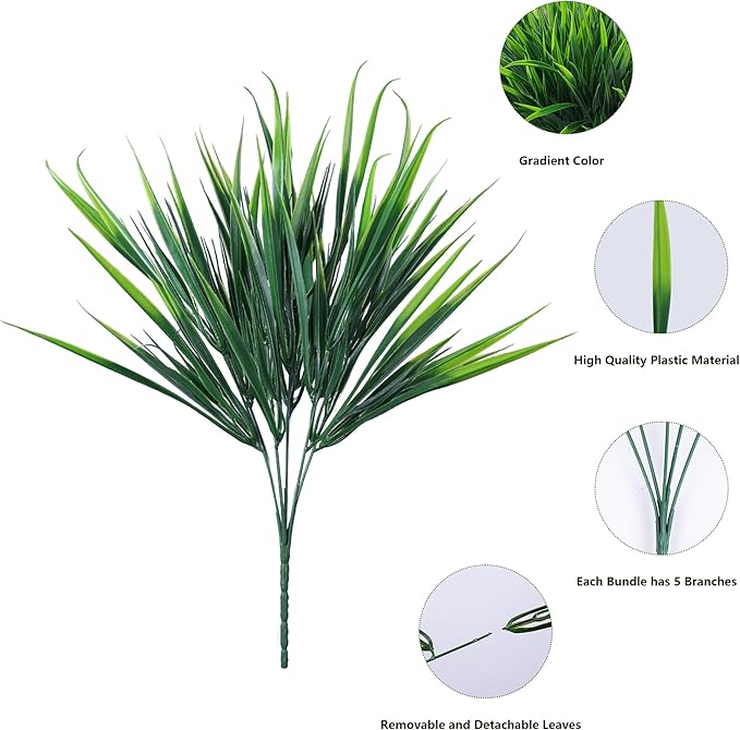 12Pcs Artificial Plants Outdoor Fake Plastic Grass Spring Decoration UV - Image 9