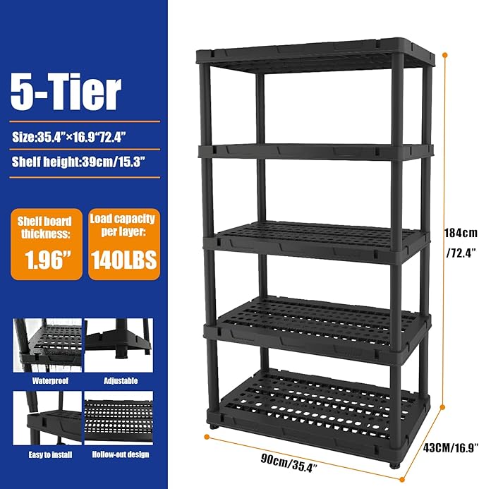 Plastic Storage Shelves, Plastic Heavy Duty Shelves 16.93" D x 35.43" W x - Image 3
